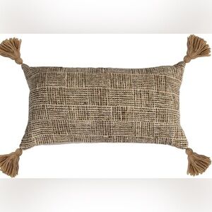 Creative Co-Op Woven Cotton Blend Lumbar Pillow with Tassels and Chambray Back!